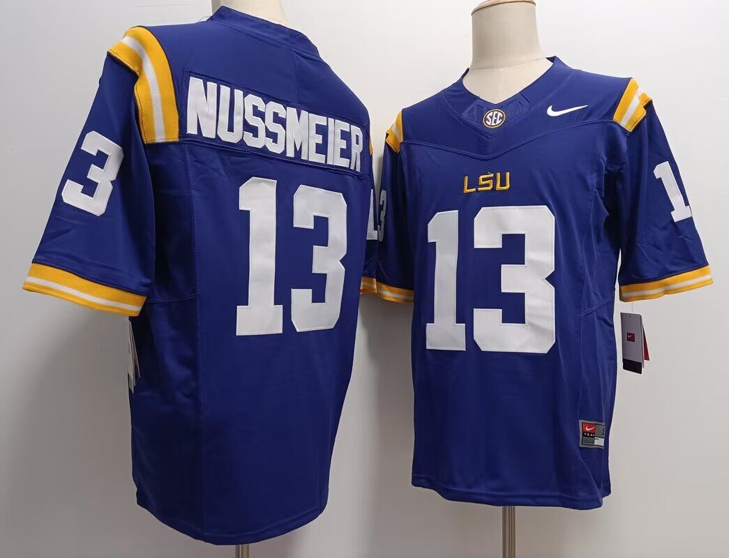 NCAA Men LSU Tigers13 Garrett Nussmeier blue jerseys->ncaa teams->NCAA Jersey